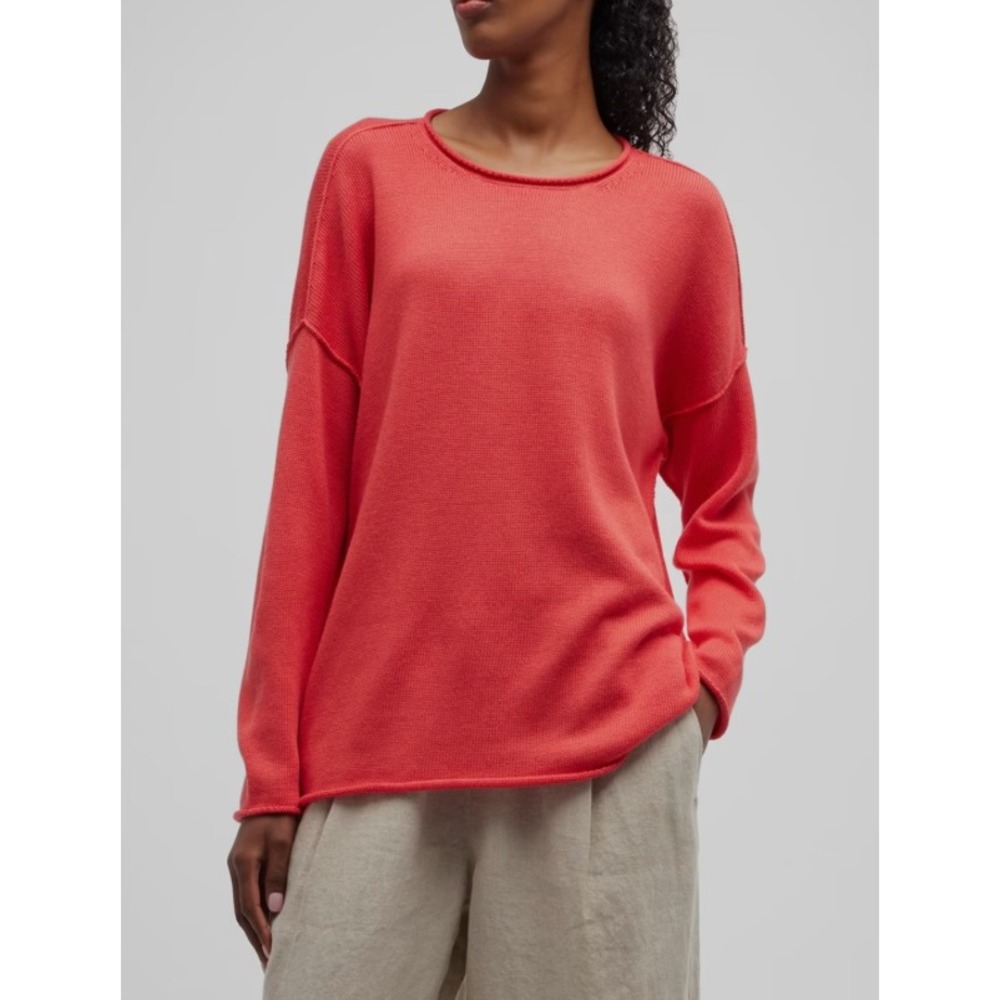 Eileen Fisher Fisherman Rolled Neck Sweater Coral Organic Cotton Tencel XL